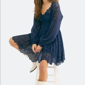 Free People Navy Blue Eyelet Lace Mini Dress